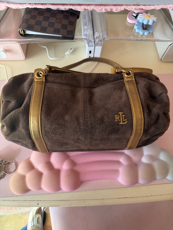 Ralph Lauren Handbags - Ralph Lauren Brown Suede Shoulder Bag with Gold Accents